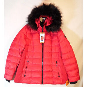 Nautica Puffer‎ Jacket Womens Plus 2X Red Fur Trim Removable hood Waterproof NWT